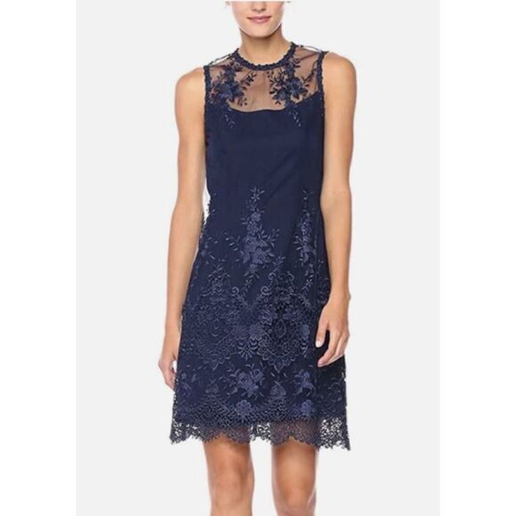 NANETTE LEPORE NAVY LORENZO LACE OVERLAY DRESS SIZE 6 - Picture 1 of 12